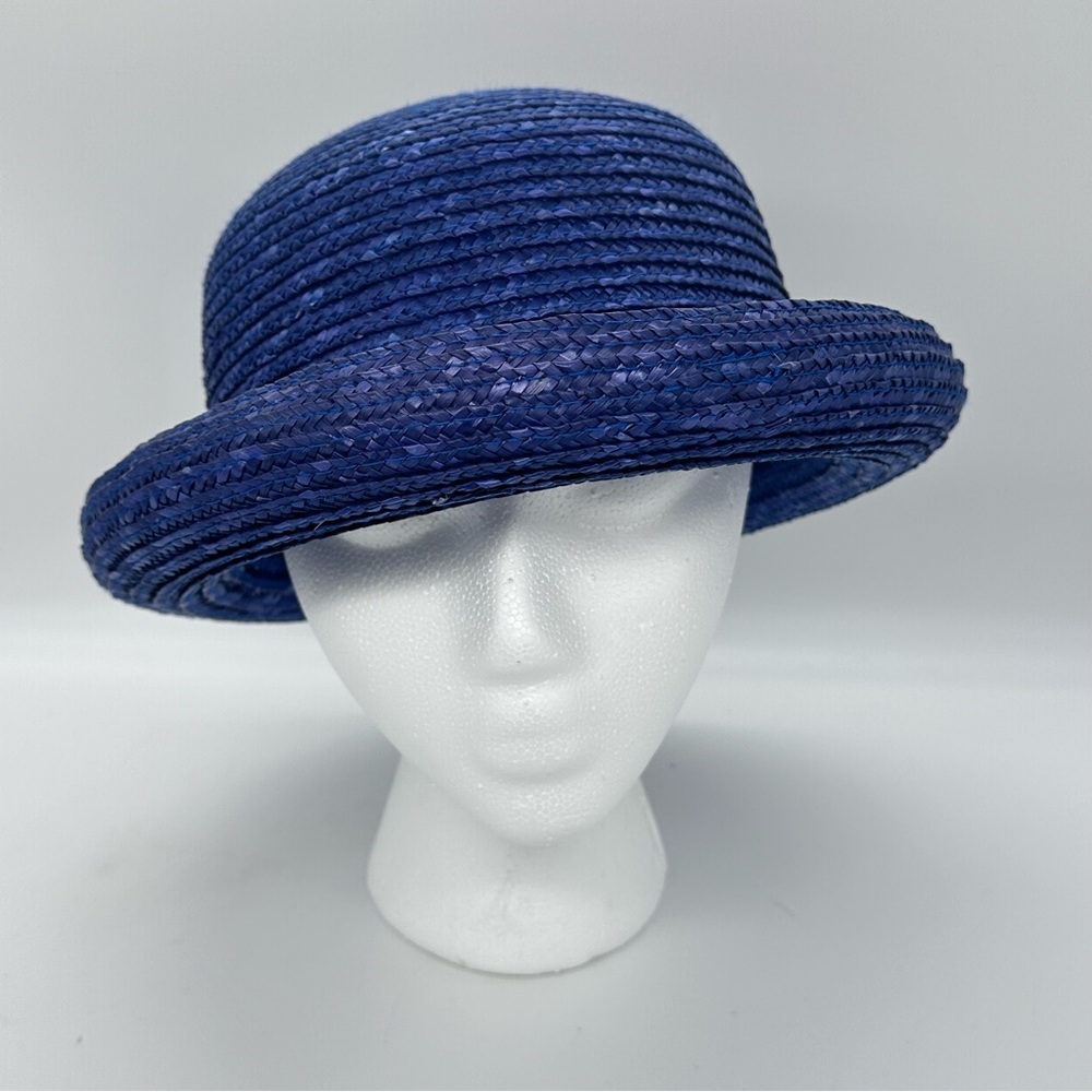 Kentucky Derby Vintage Women's Navy Blue Raffia Bowler Sun Hat